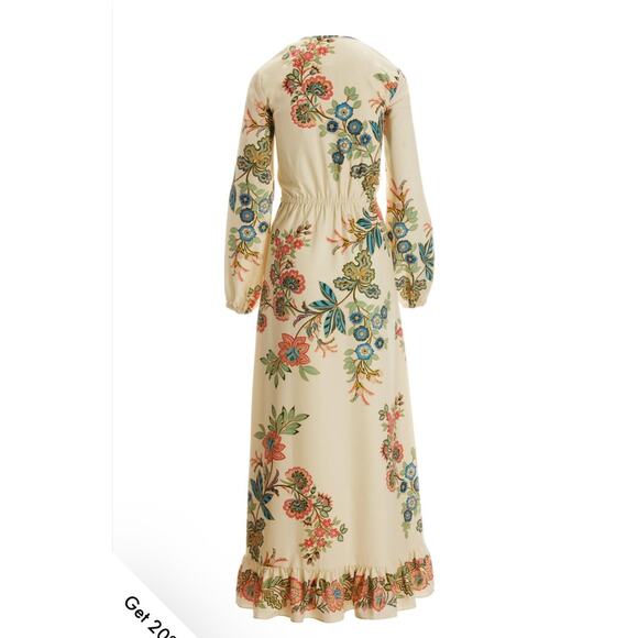 Boston Proper Boho Floral V Neck Ruffle Long Sleeve Maxi Size 12 - Picture 3 of 9
